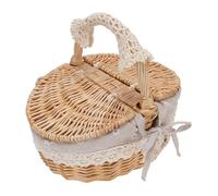 SALALIS Cestino da Picnic Preciso Intrecciato con Elegante Coperchio Interno Rimovibile e Manico per attività All'aperto per la Festa della Mamma Materiali in Vimini e Cotone di Lino (Margherita)