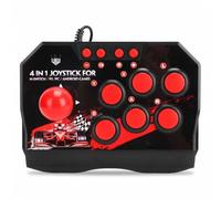 SALALIS Joystick Fight Stick Cablato per PC Controller Street Fight con Joystick Sferico in Metallo e 6 Pulsanti Rotondi, Classica Combinazione di Colori e Rosso
