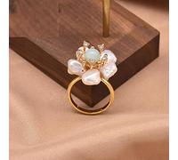 SALAN Anello Naturale Barocco Irregolare A Forma di Fiore Verde Smeraldo Fatto A Mano Anello Ragazza Ragazzo Coppia Regalo Gioielli Squisiti