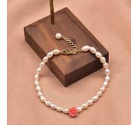 SALAN Bracciale con Rosa Corallo Rosa Bracciale con Perle d'Acqua Dolce Naturale Bracciale da Donna con Fidanzamento per Matrimonio Vintage