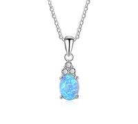 SALAN Collane con Ciondolo in Argento Sterling 925 Create Collana Opale Blu Ovale con Zirconi Cubici Regalo di Gioielleria per Le Donne