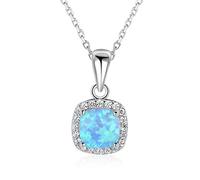 SALAN Collane E Ciondoli in Argento Sterling 925 per Donna Collana Quadrata con Opale Blu Bianco E Zirconi Raffinati Zi