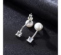 SALAN Eleganti Orecchini di Perle Naturali con Zirconi Quadrati per Donna Orecchini di Perle con Geometria Staccabile di 2 Colori Gioielli in Argento 925
