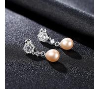 SALAN Eleganti Orecchini Pendenti di Perle d'Acqua Dolce Naturali per Le Donne Shinning Cz Ornament Orecchini di Perle Affascinanti Gioielli in Argento 925