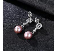SALAN Eleganti Orecchini Pendenti di Perle d'Acqua Dolce Naturali per Le Donne Shinning Cz Ornament Orecchini di Perle Affascinanti Gioielli in Argento 925