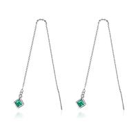 SALAN Eleganti Orecchini Pendenti in Argento Sterling 925 con Catena Lunga Smeraldo Quadrata da 4 Mm per Regalo da Donna