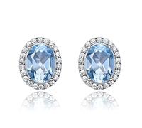 SALAN Gioielli in Argento Sterling 925 Creati Orecchini A Bottone Ovali con Topazio Azzurro Cielo per Le Donne Anniversario Regali Romantici Gioielleria Raffinata