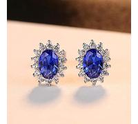 SALAN Nuovi Orecchini A Bottone Naturali con Zaffiri Blu Royal Birthstone con Gioielli in Argento Sterling 925 Massiccio per Le Donne