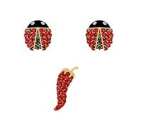 SALAN Nuovi Orecchini Piercing in Cristallo Set Fortunato Ladybug Red Peepe Pattern Earring Invia Regalo Fidanzata