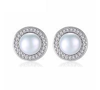 SALAN Orecchini A Bottone A Forma Rotonda per Donna Perla Naturale Zircone 925 Orecchini Delicati in Argento Sterling Regalo di Gioielleria