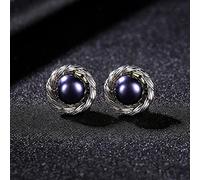 SALAN Orecchini A Bottone con Perle Naturali Nere Bianche Orecchini A Forma di Fiore in Argento Sterling 925 per Donne Incontri di Natale