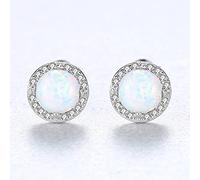 SALAN Orecchini A Bottone Delicati in Argento Sterling 925 per Donne Orecchini di Fidanzamento con Opale Rotondo Brillante Cz