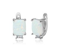 SALAN Orecchini A Cerchio in Argento Sterling 925 per Donna Orecchini Rettangolari in Opale Bianco con Zirconi in Argento 925 Zi