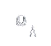SALAN Orecchini A Cerchio in Argento Sterling 925 Turchese Doppia Fila Zirconi Orecchini Huggie Gioielleria Raffinata per I Regali delle Donne