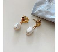 SALAN Orecchini di Perle d'Acqua Dolce Naturali con Conchiglia d'oro Orecchini Irregolari in Argento Sterling 925 per Donna Orecchini Pendenti Vintage