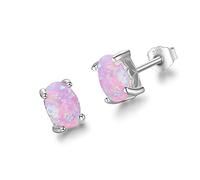 SALAN Orecchini in Argento Sterling 925 Ovale Rosa con Opale di Fuoco per Orecchini Moda Donna Gioielli Raffinati Regalo di Nozze