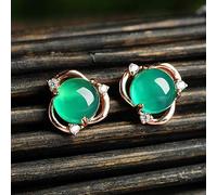 SALAN Orecchini in Argento Sterling 925 per Donna con Gemme di Smeraldo Verde Tondo Regalo di Nozze di Gioielli in Argento da Donna