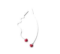SALAN Orecchini Pendenti con Ciondolo Oscillante con Cuori Smaltati Rossi A Catena Lunga Orecchini Pendenti con Ciondolo in Argento Sterling 925 di Moda Semplice per Gioielli da Donna