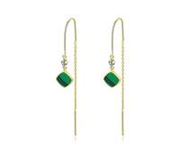 SALAN Orecchini Pendenti con Nappa in Argento Sterling 925 Placcato Oro per Donna Catene Lunghe Smeraldo Malachite Quadrate Trendy Party