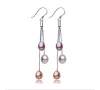 SALAN Orecchini Pendenti con Nappe in Argento Sterling 925, Gioielli con Perle d'Acqua Dolce Lunghe Naturali