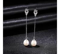 SALAN Orecchini Pendenti con Perle Naturali per Donna Regali di Natale con Ciondoli Lunghi in Argento Sterling 925