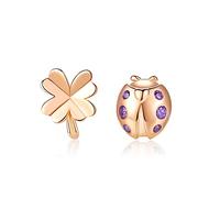 SALAN Simpatico Animale 925 Argento Sterling Coccinella Foglie Orecchini per Le Donne Orecchini in Oro Rosa Orecchini Gioielli Moda