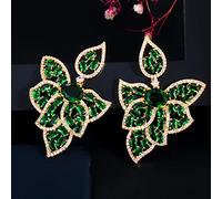 SALAN Zirconi A Forma di Foglia Oro 18 Carati Verde Smeraldo Topazio Cz Cristallo Grandi Orecchini Pendenti per Le Donne Regali di Gioielli di Fidanzamento per Feste