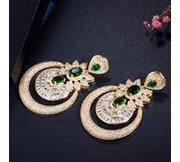 SALAN Zirconi Dubai 18k Oro Giallo Bigiotteria Vintage Verde Smeraldo Lungo Grande Goccia Orecchini da Festa di Nozze per Le Donne