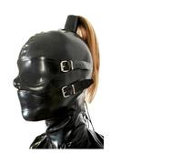 SALANSEX Cappuccio in lattice con toppa per gli occhi e tappo della bocca, maschera facciale del sesso con zip e treccia per BDSM, festa, Cosplay, vacanza