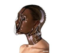 SALANSEX Maschera con cappuccio in lattice marrone, con tasca per la respirazione, copertura completa per la testa con cerniera, maschera in lattice per feste e cosplay (marrone, S)