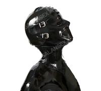 SALANSEX Maschera Full Face con Tappo Bocca e Patch Occhi Sesso BDSM Latex Hood Mask SM Maschera con Cerniera