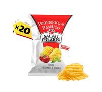 Salati Preziosi | Patatine Pomodoro e Basilico, con sale iodato, snack senza glutine, preparate con olio di semi di girasole, 20 pezzi x 110g