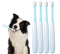 salbsever Confezione da 4 spazzolini da denti per cani di piccola taglia, con testa morbida, per una pulizia profonda, spazzolini da denti per gatti di piccola taglia, portatile, adatto ai viaggi e