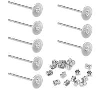 salbsever Kit di 400 orecchini a perno con cuscinetto piatto, vuoti, con chiusura a farfalla, per la creazione di gioielli, fai da te, argento, 4 mm