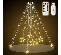 SALCAR 1,5 m di illuminazione per albero di Natale con anello, a stelle, con telecomando e 9 modalità, luce bianca calda