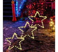 SALCAR 2 m di illuminazione natalizia per esterni, 3 stelle 45 cm, 150 LED, decorazione natalizia, giardino, illuminazione esterna con picchetto, stelle nere, bianco caldo