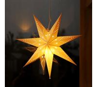 SALCAR 55cm Decorazione Lanterna con Stella di Carta da Appendere per Decorazioni da Appendere a Casa, Stella Glitterata a 7 Punte Bianca di Carta con Lampadina LED Bianca Calda E14