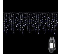 SALCAR 5m Luci Natale Esterno Cascata,50-80cm/ogni + 3m Cavo di Alimentazione, Stringa Decorativa LED con 200 LED Impermeabili, 31V Alimentazione di Sicurezza(Blu e Bianco)