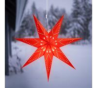 SALCAR 75cm Decorazione Lanterna con Stella di Carta, Stella Glitterata a 7 Punte Rosso di Carta de Appendere per Decorazioni, Lampadina LED Bianca Calda E14