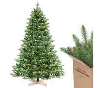 SALCAR Albero di Natale artificiale, 180 cm, con illuminazione a LED e supporto in legno, stampaggio a iniezione in PE e albero di Natale in PVC (diametro circa 120 cm) con sistema di montaggio rapido