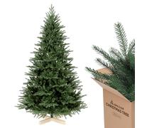 SALCAR Albero di Natale Artificiale 210 cm, Abete di Natale Folto con Guanti e 1298 PE&PVC Punte per Rami, Supporto in Legno, Montaggio Rapido, Ignifugo