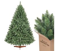 SALCAR - Albero di Natale artificiale, 210 cm, incluso Supporto in legno, albero di Natale verde, 2,1 m, abete Nordmann (circa φ 148 cm)