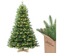SALCAR Albero di Natale artificiale, 240 cm, con illuminazione a LED e supporto in legno, stampaggio a iniezione in PE e albero di Natale in PVC (diametro circa 140 cm) con sistema di montaggio rapido