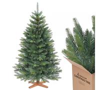 SALCAR Albero di Natale artificiale da 150 cm, con supporto in legno, albero di Natale in PE+PVC, decorazione realistica e di alta qualità, facile da montare per interni, decorazione natalizia