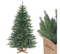 SALCAR Albero di Natale artificiale di alta qualità, 180 cm, abete nordman con supporto in legno, realistico PE+PVC, facile da montare per le vostre decorazioni natalizie