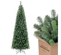 SALCAR Albero di Natale Slim Artificiale 210 cm, Abete di Natale con Guanti e 818 PVC Punte per Rami, Supporto in Metallo, Montaggio Rapido, Ignifugo