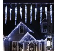 SALCAR Catena LED 5m, Tenda di luci LED con 40 ghiaccioli + 5m Cavo trasparente luci di Natale 31V, Decorazioni Luminose - Bianca