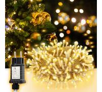 SALCAR Catena luminosa a 50 LED, 5 m, con 8 modalità, timer e memoria, impermeabile, IP44, per decorazioni natalizie, feste, matrimoni, cavi trasparenti, bianco caldo