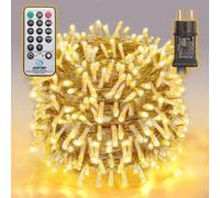 SALCAR Catena luminosa con 300 LED, 20 m, con telecomando, catena luminosa per esterni, con 8 modalità, timer e memoria, IP44, impermeabile, per decorazioni natalizie, feste, matrimoni, bianco caldo
