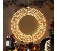 SALCAR Ghirlanda luminosa a LED, Ø 55 cm, decorazione natalizia, per finestre, con spina, 8 modalità, timer e memoria, ghirlanda da parete, per interni ed esterni, bianco caldo